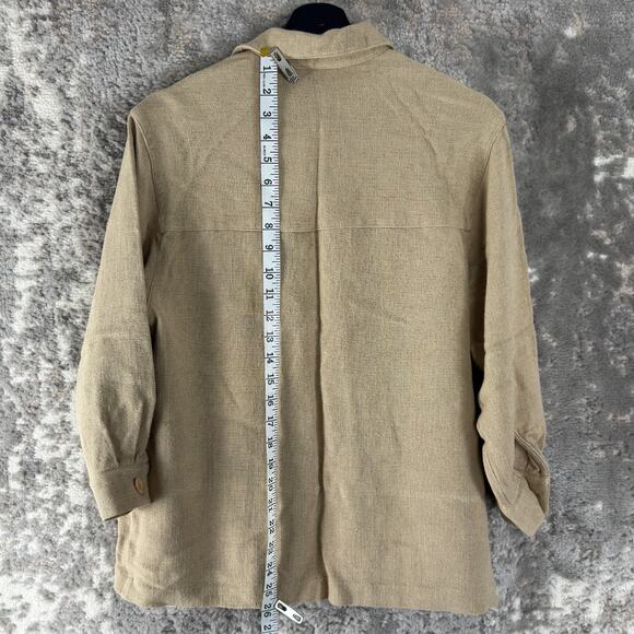 Nordstrom Petite Size SP Linen Blend Casual Button Top Collar Long Sleeve Beige - Picture 3 of 8